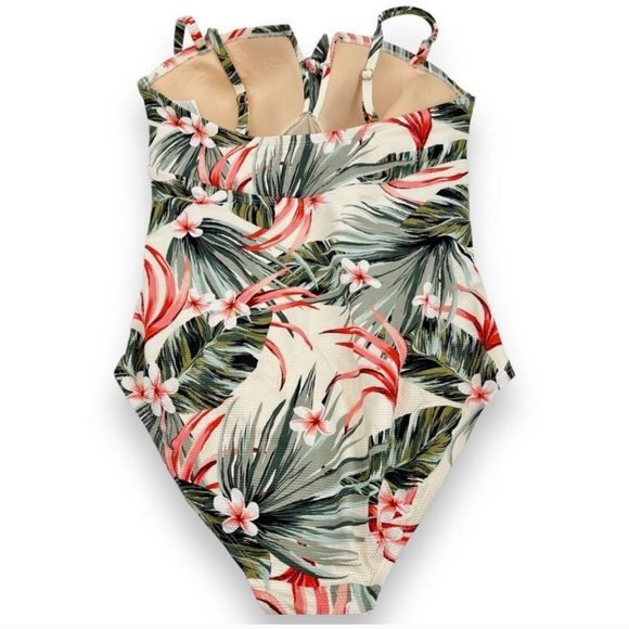 Kona Sol Tropical Floral Print One Piece Swimsuit, Size:  XL, Cream/Gree… - Picture 14 of 15